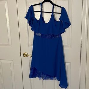 Blue lace off the shoulder dress
